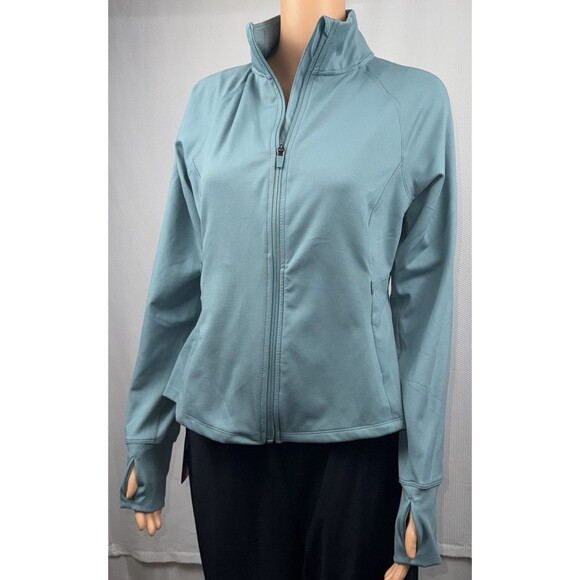 Jockey Womens Medium Artic Blue Full Zip Front Tulip Hem Yoga Active Jacket New - Picture 3 of 9